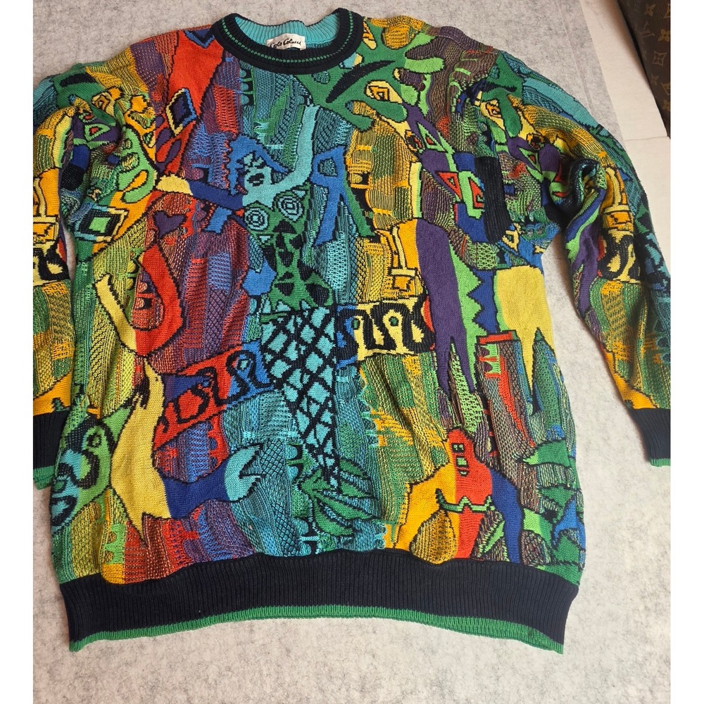 Vintage Carlo Colucci 3D Knit Sweater Multi Color Abstract Made in Germany L